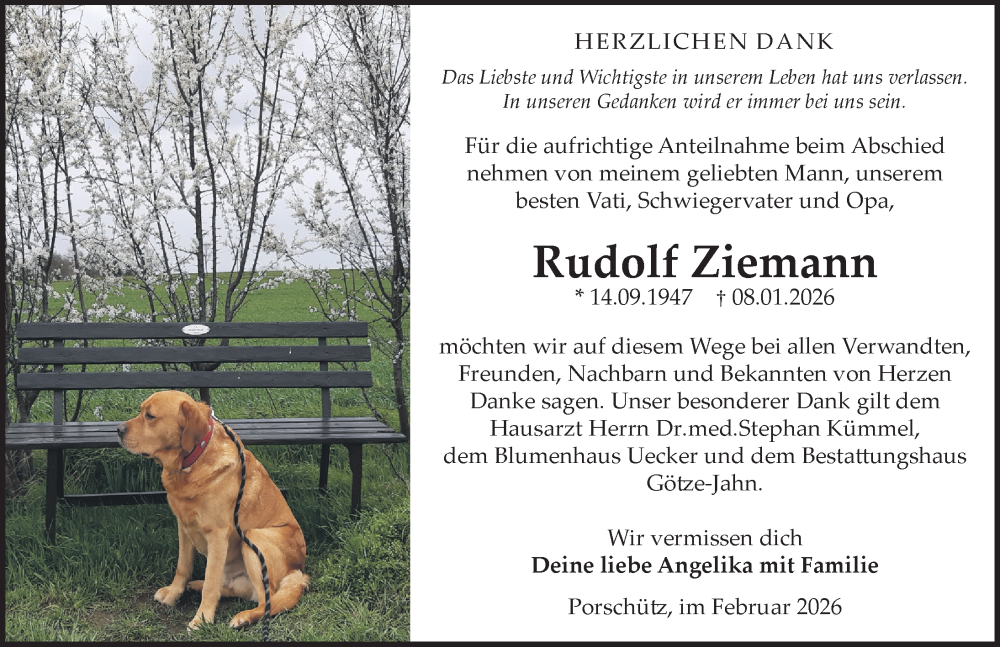  Traueranzeige für Rudolf Ziemann vom 21.02.2026 aus Sächsische Zeitung