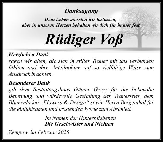 Traueranzeige von Rüdiger Voß von Wochenspiegel