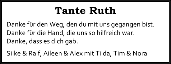 Traueranzeige von Ruth  von Göttinger Tageblatt