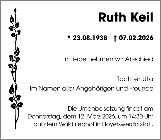 Traueranzeige von Ruth Keil von Sächsische Zeitung