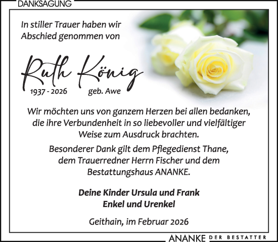 Traueranzeige von Ruth König von Leipziger Volkszeitung