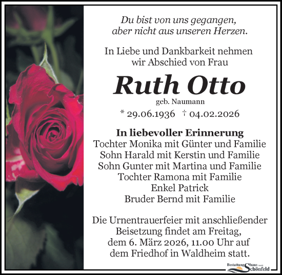 Traueranzeige von Ruth Otto von Sächsische Zeitung