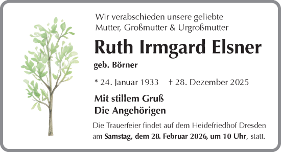 Traueranzeige von Ruth Irmgard Elsner von Sächsische Zeitung