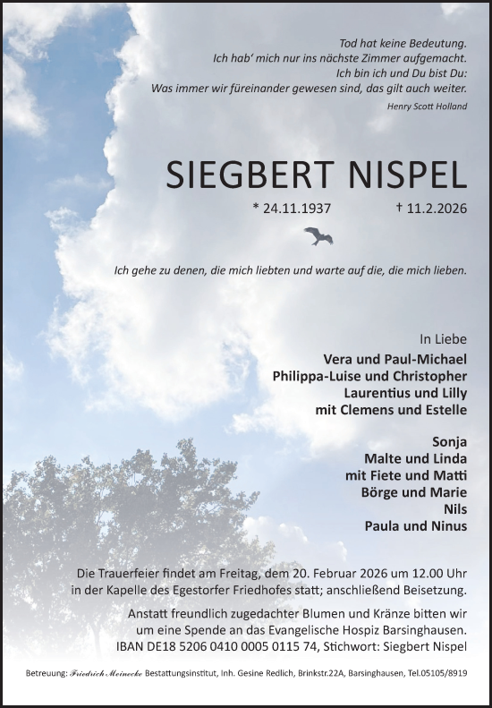 Traueranzeige von Siegbert Nispel von Hannoversche Allgemeine Zeitung/Neue Presse