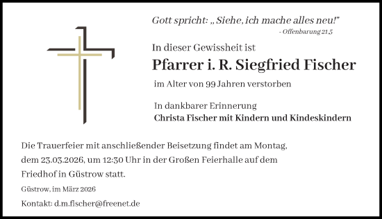 Traueranzeige von Siegfried Fischer von Sächsische Zeitung