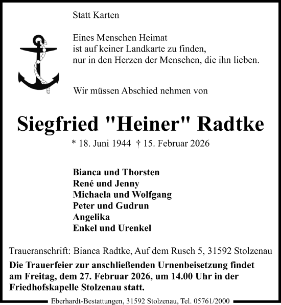 Traueranzeige von Siegfried ,,Heiner