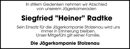 Traueranzeige von Siegfried ,,Heiner