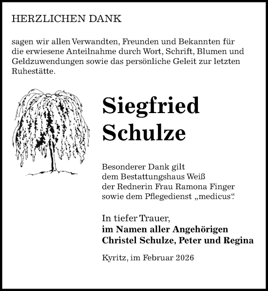 Traueranzeige von Siegfried Schulze von Wochenspiegel
