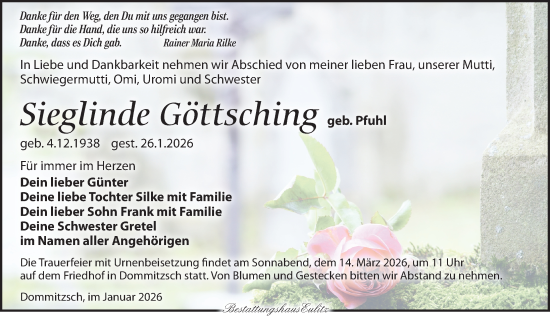 Traueranzeige von Sieglinde Göttsching von Torgauer Zeitung