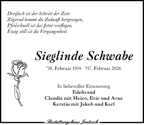 Traueranzeige von Sieglinde Schwabe von Leipziger Volkszeitung