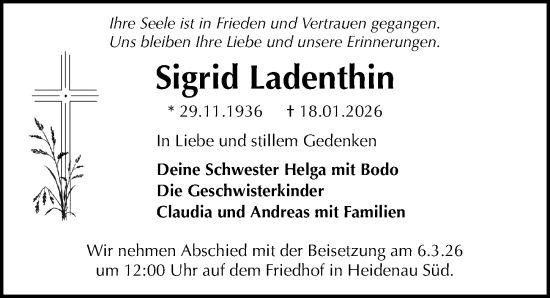 Traueranzeige von Sigrid Ladenthin von Sächsische Zeitung