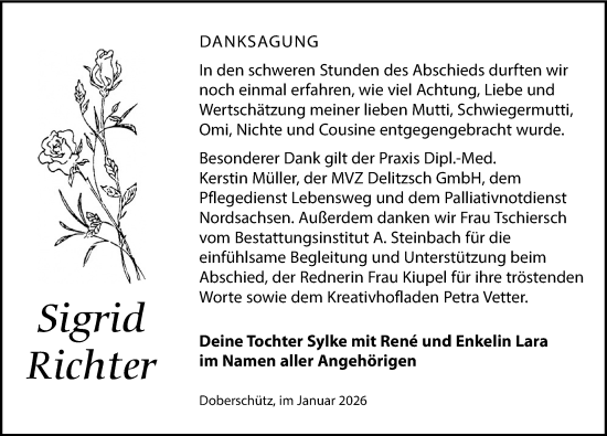 Traueranzeige von Sigrid Richter von Leipziger Volkszeitung