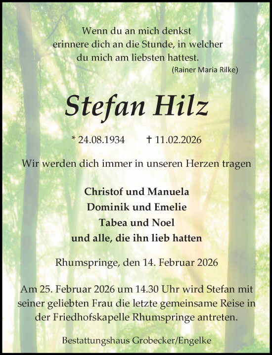 Traueranzeige von Stefan Hilz von Eichsfelder Tageblatt