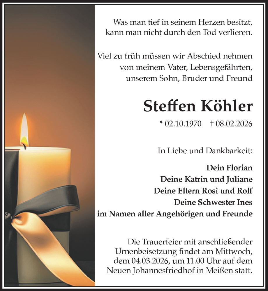  Traueranzeige für Steffen Köhler vom 27.02.2026 aus Sächsische Zeitung