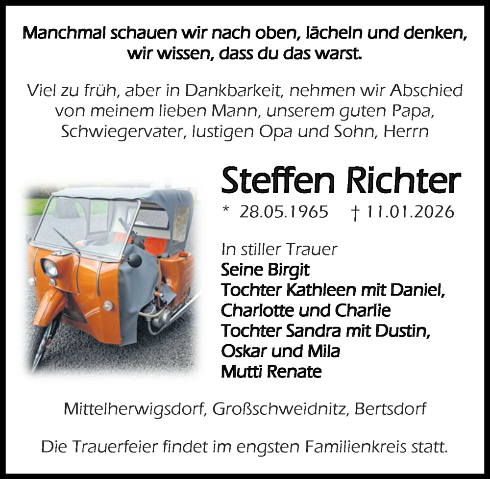  Traueranzeige für Steffen Richter vom 24.01.2026 aus Sächsische Zeitung