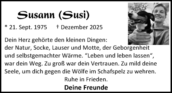 Traueranzeige von Susann  von Eichsfelder Tageblatt