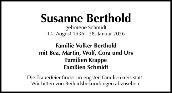 Traueranzeige von Susanne Berthold von Sächsische Zeitung