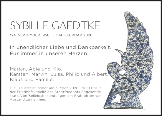 Traueranzeige von Sybille Gaedtke von Hannoversche Allgemeine Zeitung/Neue Presse