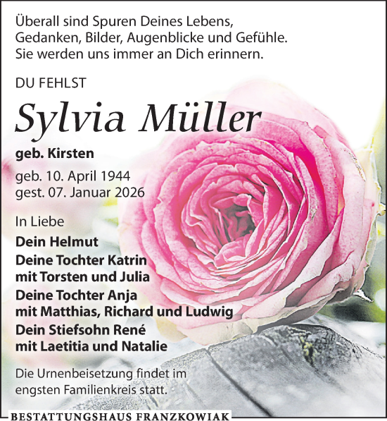 Traueranzeige von Sylvia Müller von Leipziger Volkszeitung