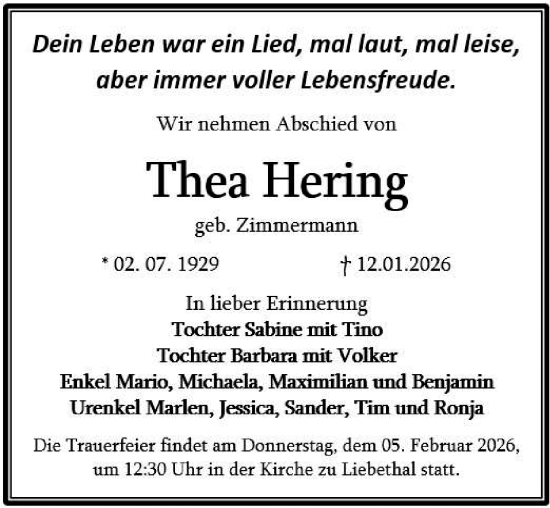 Traueranzeige von Thea Hering von Sächsische Zeitung