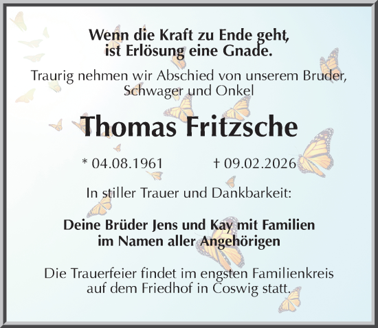 Traueranzeige von Thomas Fritzsche von Sächsische Zeitung