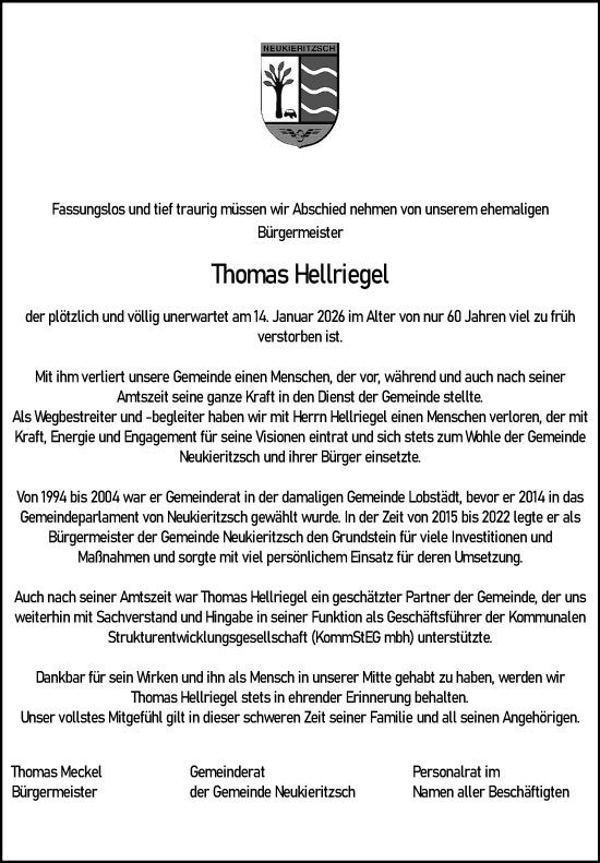 Traueranzeige von Thomas Hellriegel von Leipziger Volkszeitung