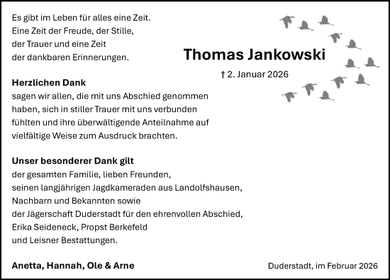 Traueranzeige von Thomas Jankowski von Eichsfelder Tageblatt