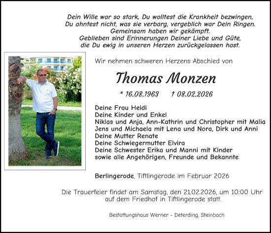 Traueranzeige von Thomas Monzen von Eichsfelder Tageblatt