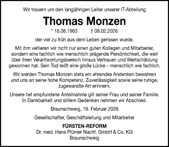Traueranzeige von Thomas Monzen von Eichsfelder Tageblatt