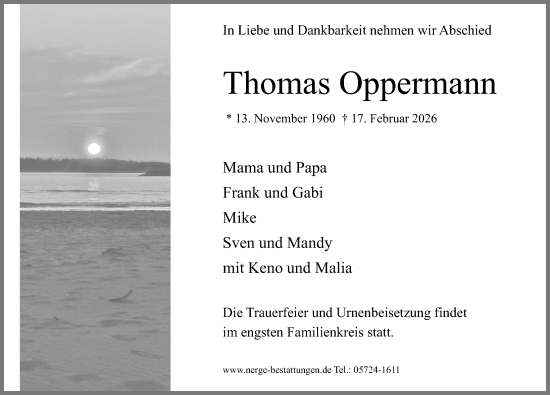 Traueranzeige von Thomas Oppermann von Schaumburger Nachrichten