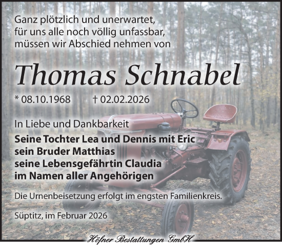 Traueranzeige von Thomas Schnabel von Torgauer Zeitung