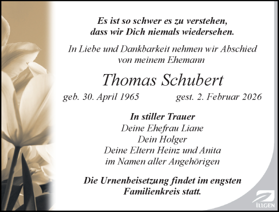Traueranzeige von Thomas Schubert von Sächsische Zeitung