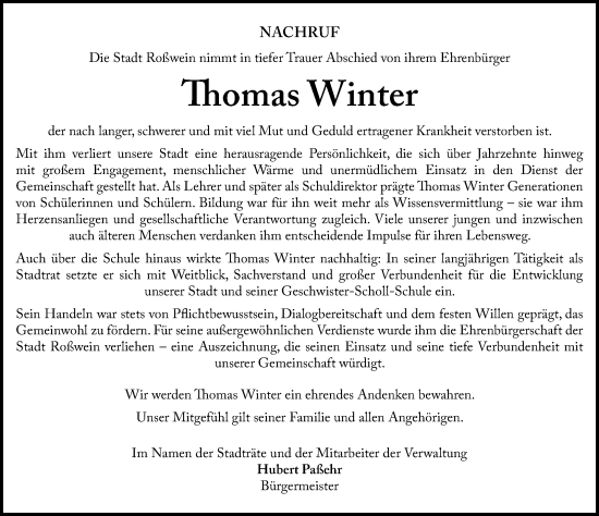 Traueranzeige von Thomas Winter von Sächsische Zeitung