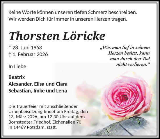 Traueranzeige von Thorsten Löricke von Märkischen Allgemeine Zeitung
