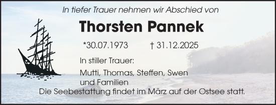 Traueranzeige von Thorsten Pannek von Ostsee-Zeitung GmbH