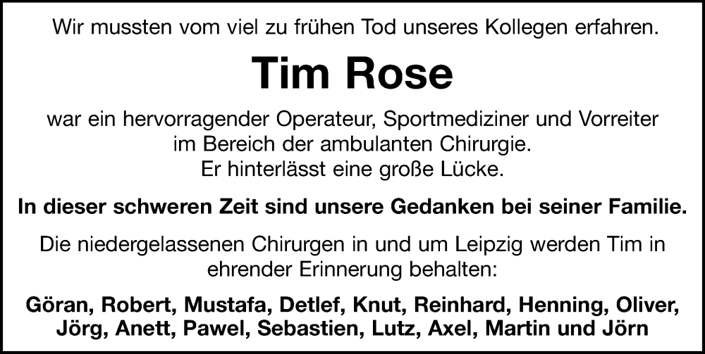  Traueranzeige für Tim Rose vom 07.02.2026 aus Leipziger Volkszeitung