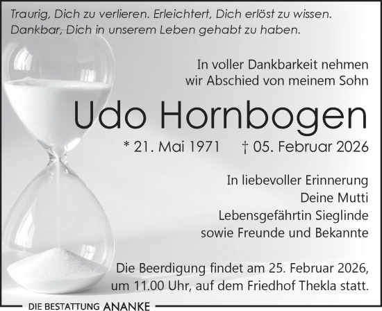 Traueranzeige von Udo Hornbogen von Leipziger Volkszeitung