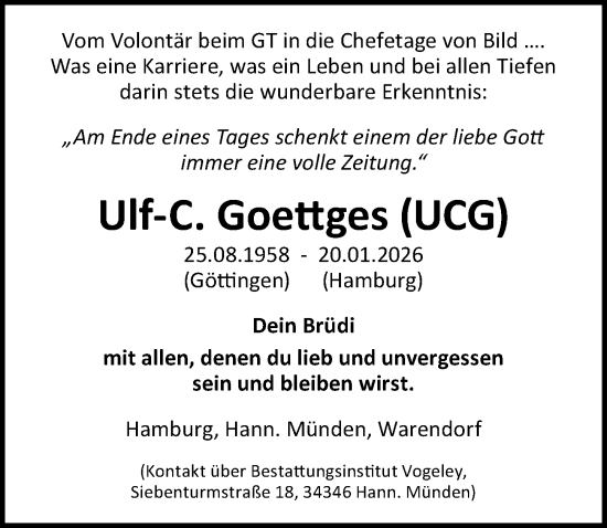 Traueranzeige von Ulf-C. Goettges von Göttinger Tageblatt