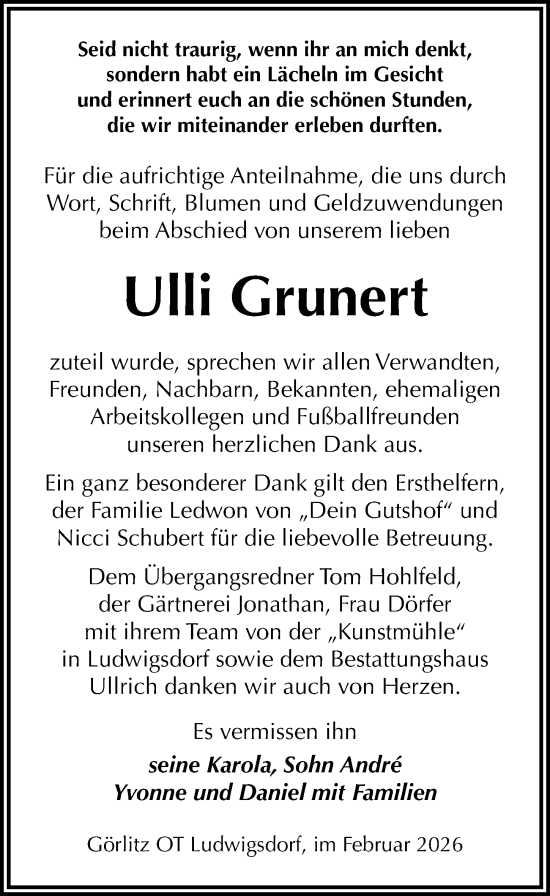 Traueranzeige von Ulli Grunert von Sächsische Zeitung