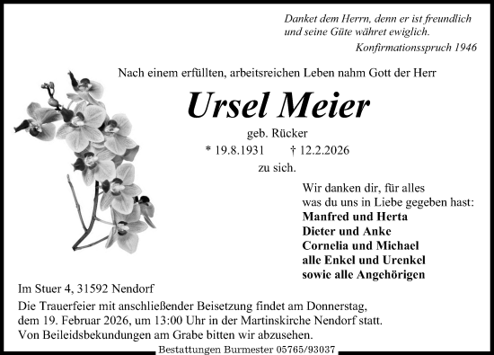 Traueranzeige von Ursel Meier von Die Harke
