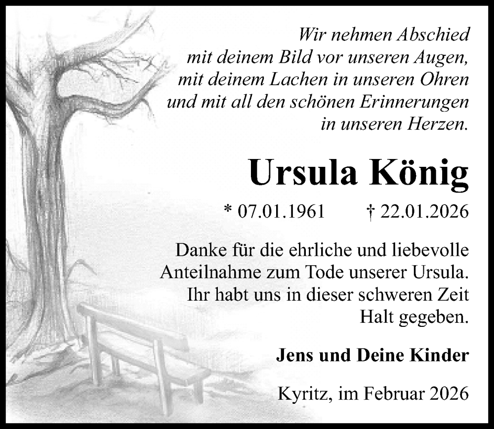  Traueranzeige für Ursula König vom 21.02.2026 aus Wochenspiegel