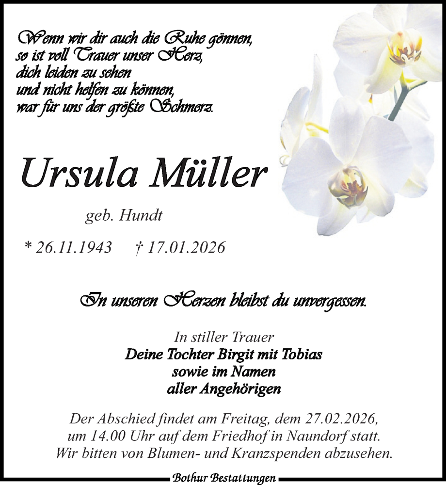 Traueranzeige für Ursula Müller vom 24.01.2026 aus Leipziger Volkszeitung