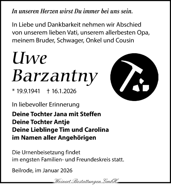 Traueranzeige von Uwe Barzantny von Torgauer Zeitung