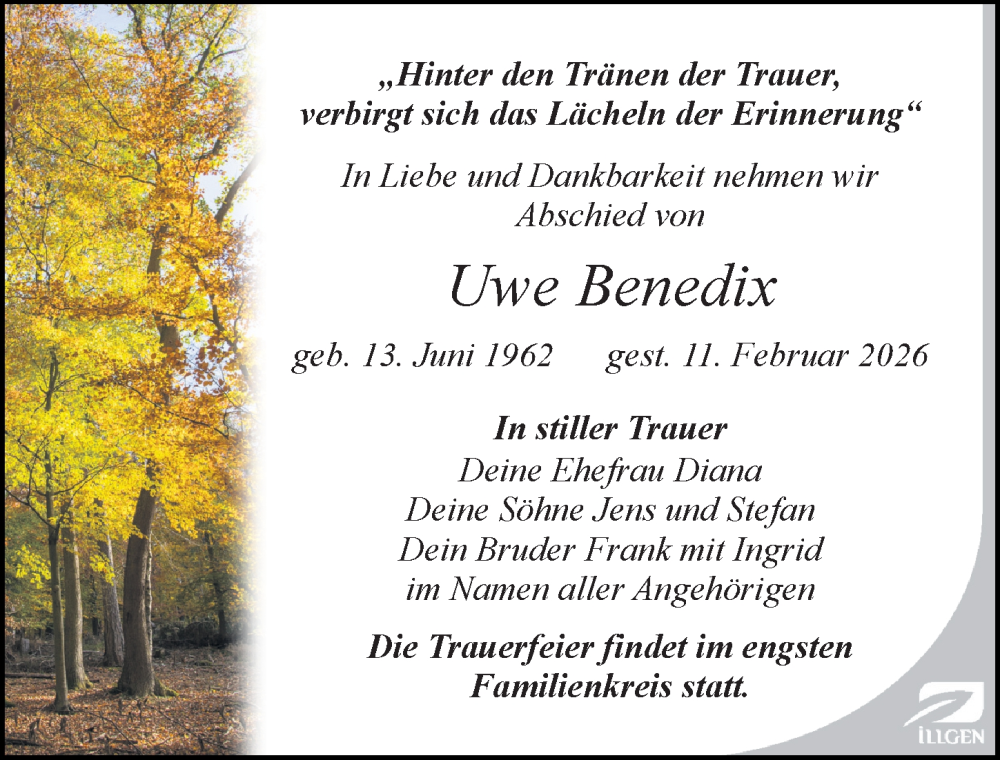 Traueranzeige für Uwe Benedix vom 21.02.2026 aus Sächsische Zeitung