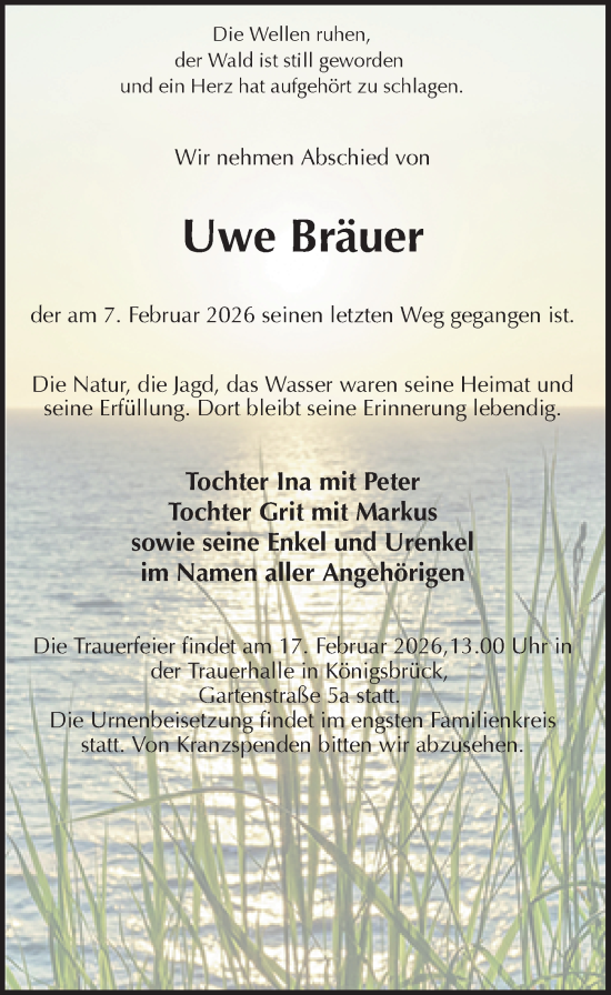 Traueranzeige von Uwe Bräuer von Sächsische Zeitung