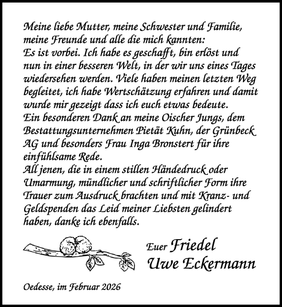 Traueranzeige von Uwe Eckermann von Peiner Allgemeine Zeitung
