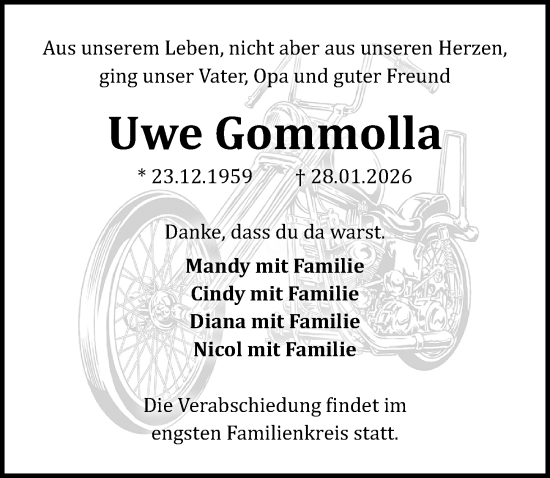 Traueranzeige von Uwe Gommolla von Ostsee-Zeitung GmbH
