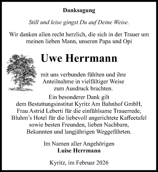 Traueranzeige von Uwe Herrmann von Wochenspiegel