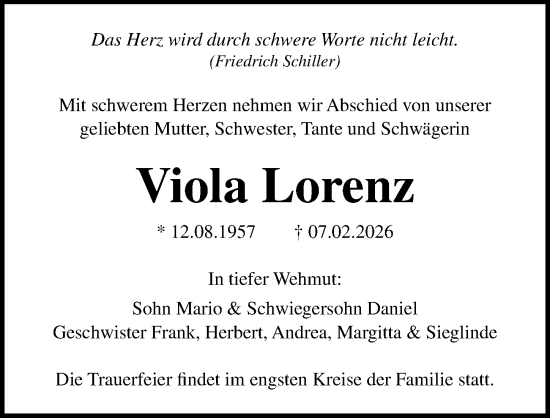 Traueranzeige von Viola Lorenz von Ostsee-Zeitung GmbH