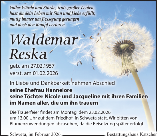 Traueranzeige von Waldemar Reska von Leipziger Volkszeitung